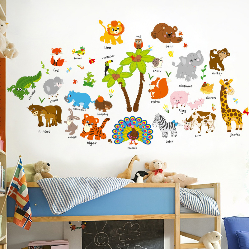 Jungle animal Wall Stickers Children Room Home Decor jungle safari Vinyl Kids Decal Baby