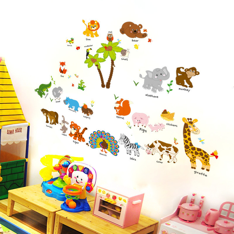 Jungle animal Wall Stickers Children Room Home Decor jungle safari Vinyl Kids Decal Baby