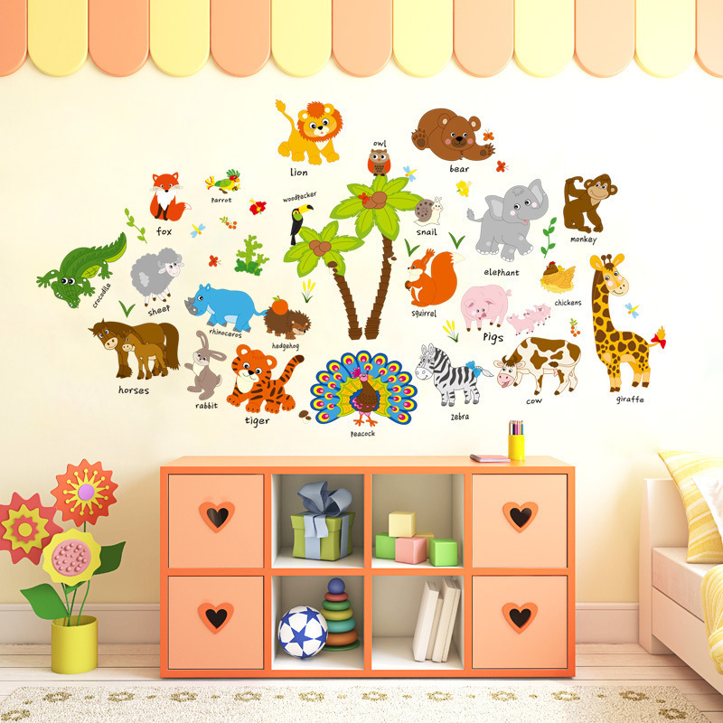 Jungle animal Wall Stickers Children Room Home Decor jungle safari Vinyl Kids Decal Baby