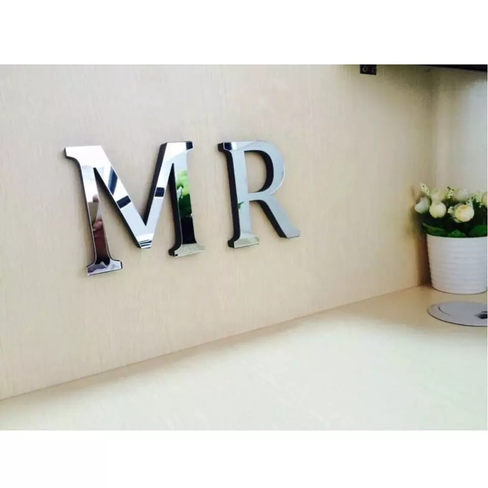 20CM 3D Mirror Letters Wall Stickers For Logo Name Alphabet Wedding Love Big Large English Home Decor