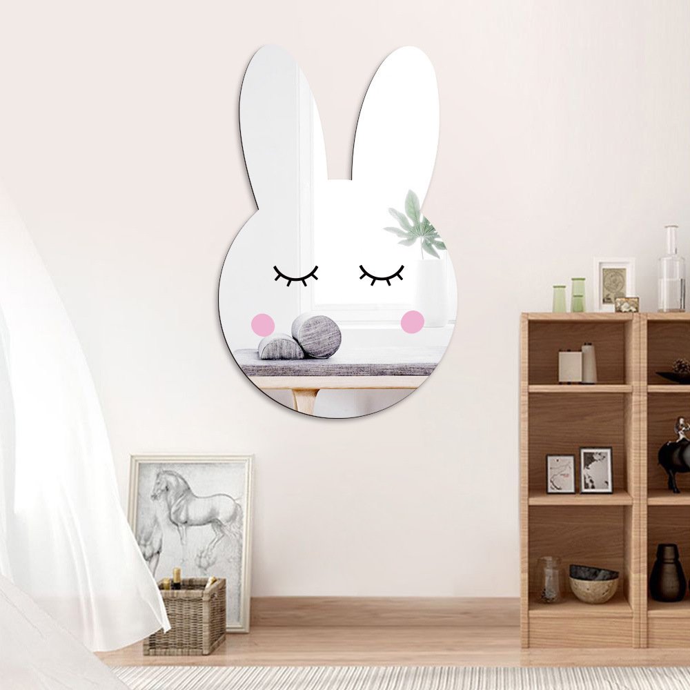 3D Mirror Wall Stickers for Kids Rooms Rabbit Acrylic Art Decals DIY Home Decor Bedroom Bathroom Decorative