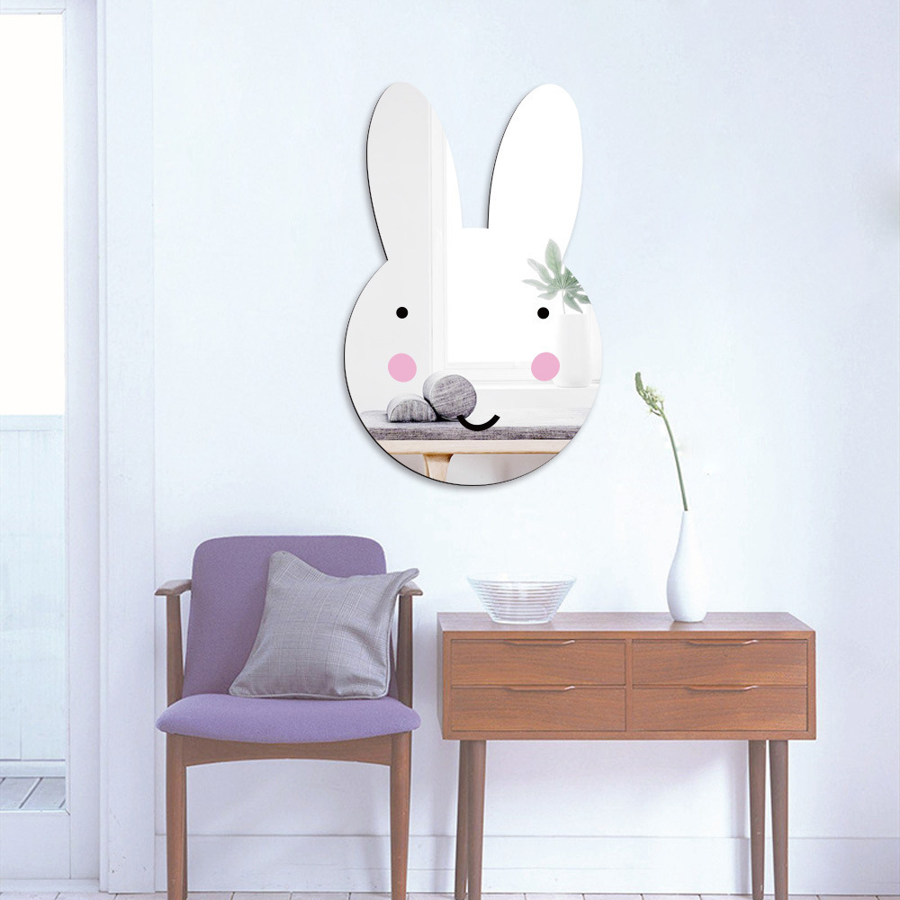 3D Mirror Wall Stickers for Kids Rooms Rabbit Acrylic Art Decals DIY Home Decor Bedroom Bathroom Decorative