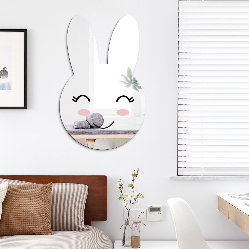 3D Mirror Wall Stickers for Kids Rooms Rabbit Acrylic Art Decals DIY Home Decor Bedroom Bathroom Decorative