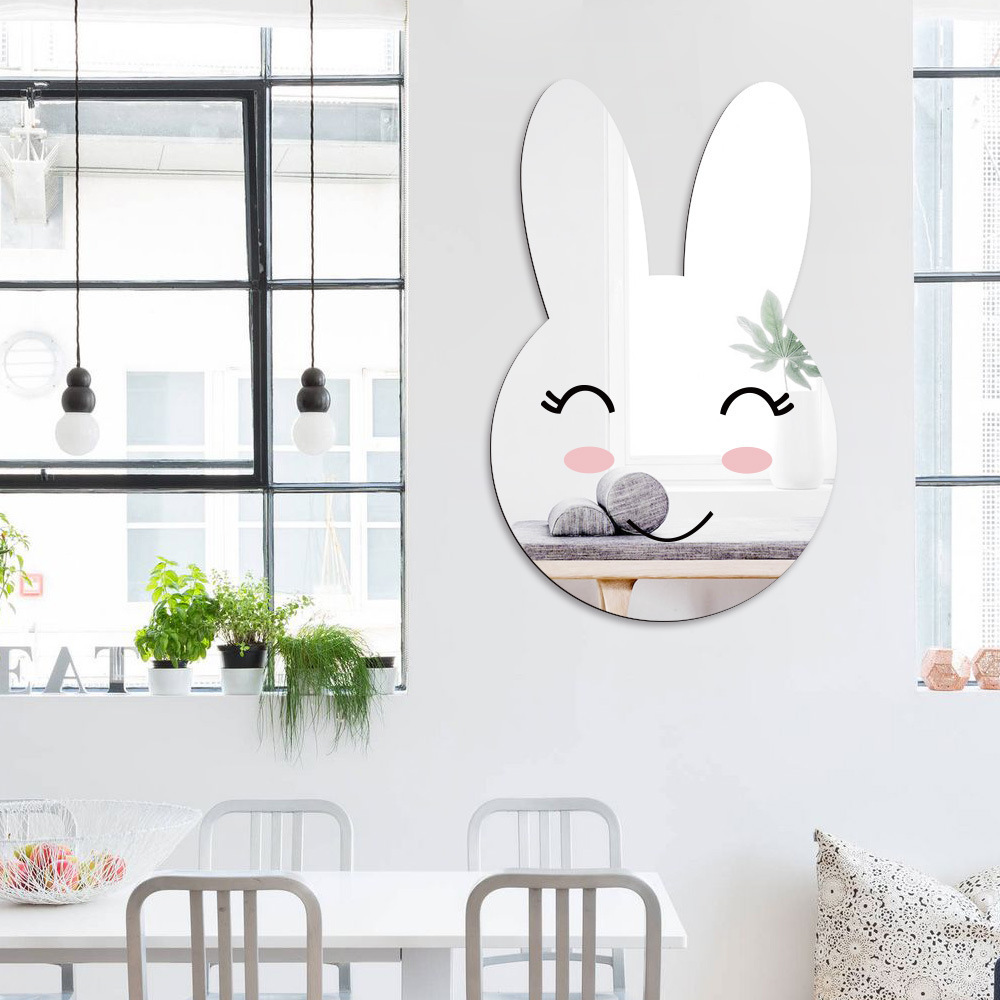 3D Mirror Wall Stickers for Kids Rooms Rabbit Acrylic Art Decals DIY Home Decor Bedroom Bathroom Decorative