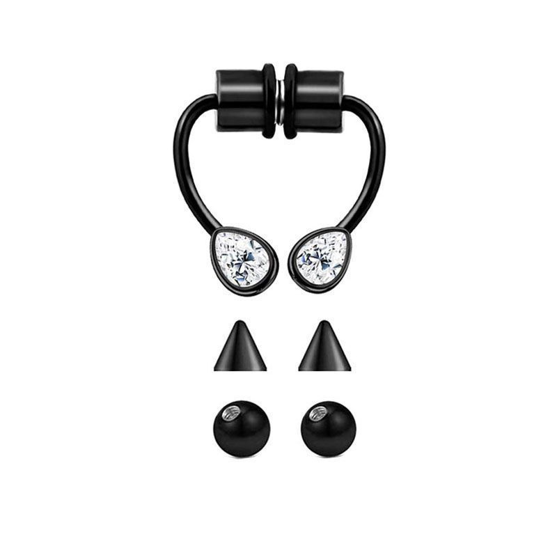 Puncture magnetic false Free piercing suction stone horseshoe Artificial stainless steel band nose ring jewelry