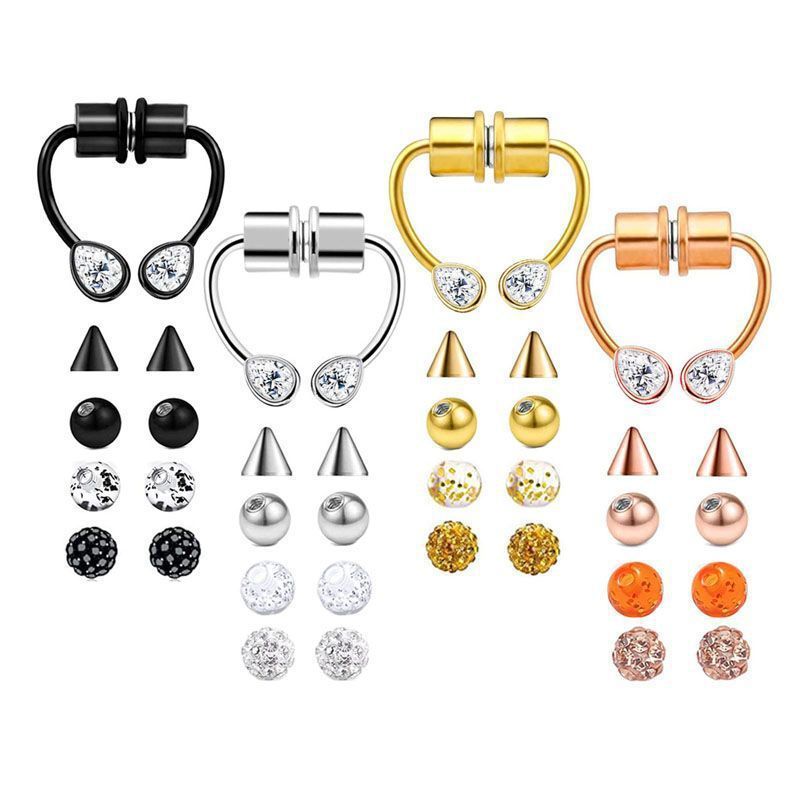 Puncture magnetic false Free piercing suction stone horseshoe Artificial stainless steel band nose ring jewelry