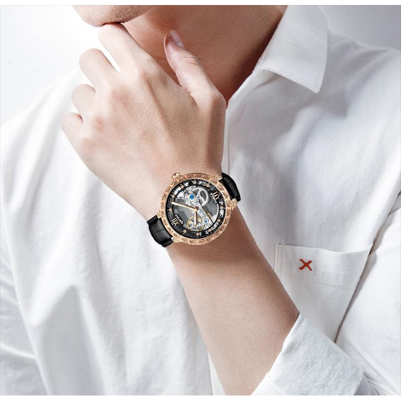 2023 Hot selling Kinyued Brand J089 New waterproof Watch Design Leather Strap Moon Phase Men Wristwatch