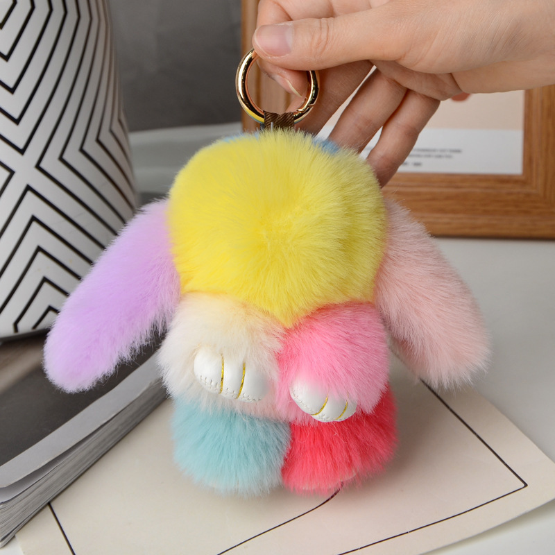 18cm Bunny Doll Keychain Soft Cute Faux Fur Pom Fluffy Plush Pendant KeyChain Car keyring bunny pompom fluffy keychain