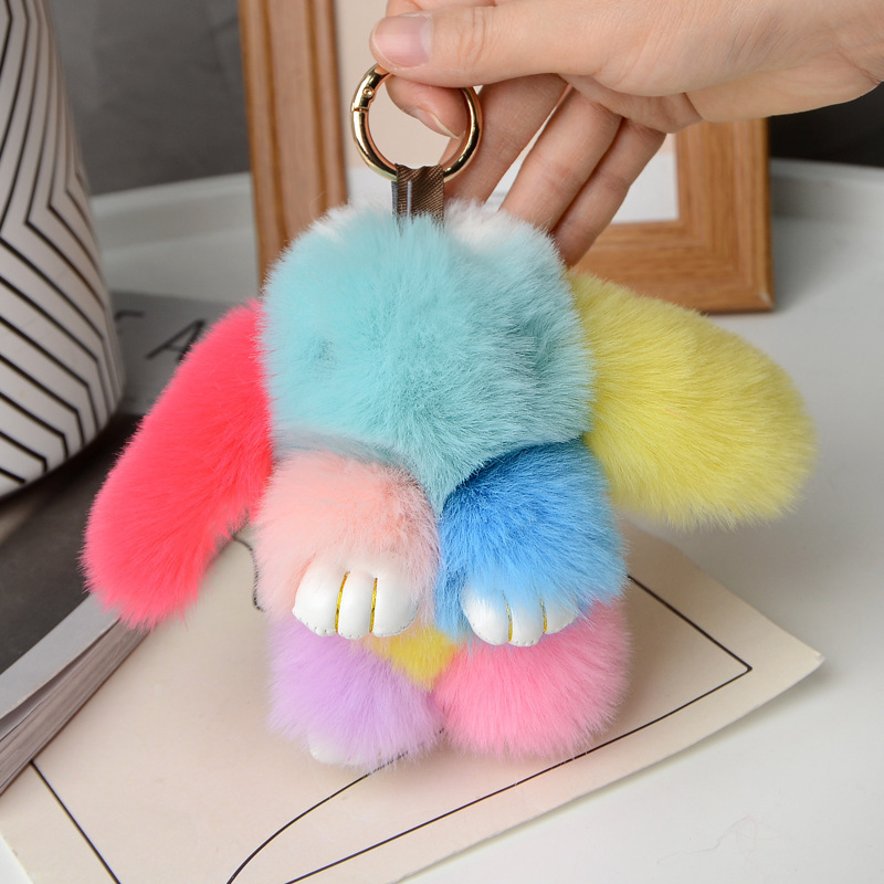 18cm Bunny Doll Keychain Soft Cute Faux Fur Pom Fluffy Plush Pendant KeyChain Car keyring bunny pompom fluffy keychain