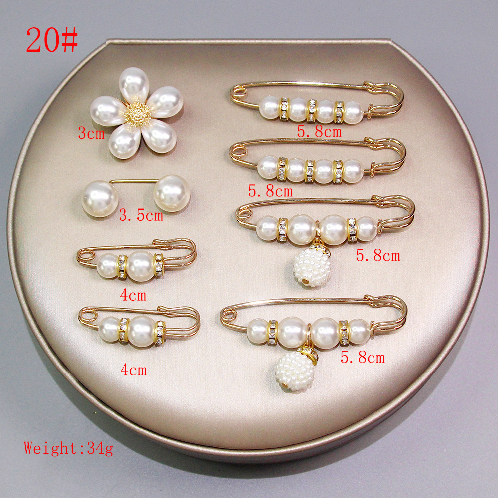 Brooch 8-piece set neckline anti-slip pearl pin fixed clothing women's collar cardigan accessories