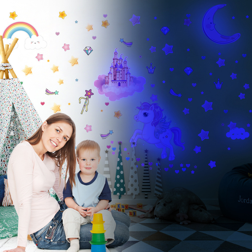 lvfan YGP017 Blue luminous Fantasy Castle Stars Fluorescent stickers children's room self-adhesive cartoon wall