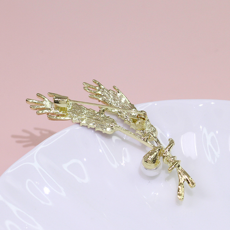 High-grade double headed wheat brooch women's personality temperament suit Fashion crystal corsage wholesale