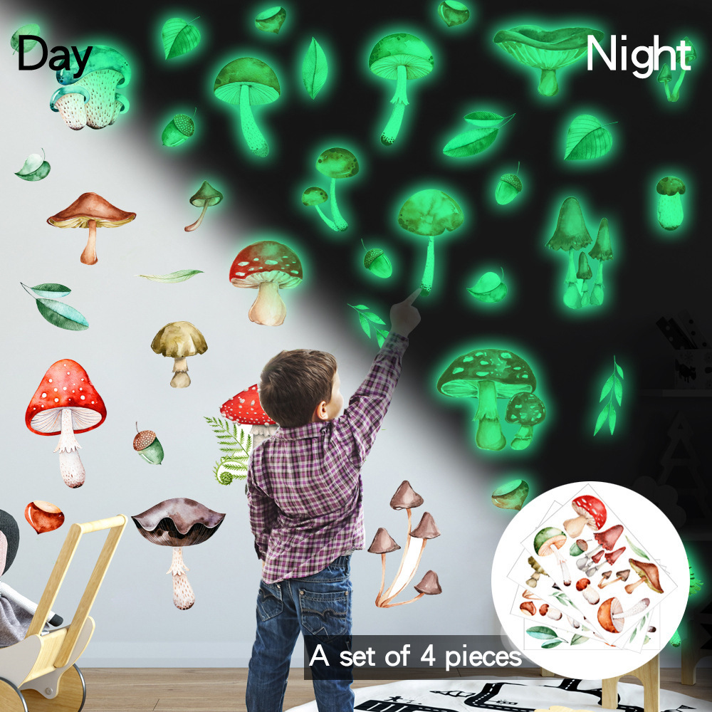 lvfan YGP054 Cross Border cartoon mushroom leaves glow-in-the-dark plastered DIY fluorescent wall stickers for children's bedroo