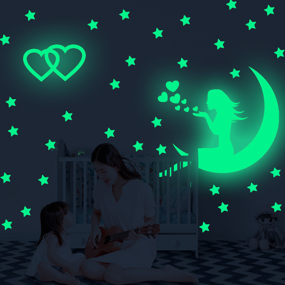 lvfan Valentine's Day moon lovers stars love meteor fluorescent paste DIY cartoon glow-in-the-dark wall stickers