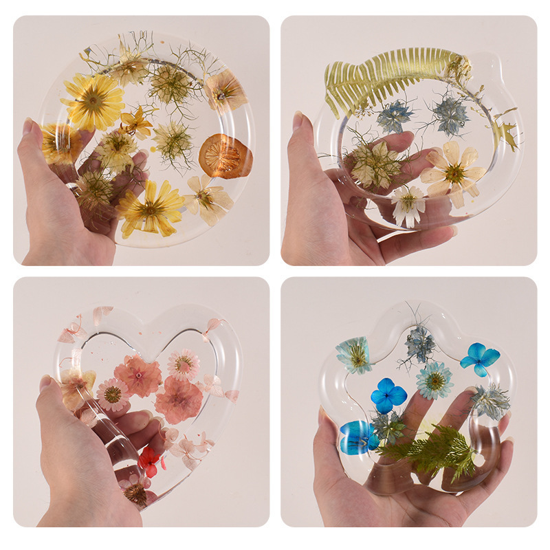 Drop Glue Resin Plaster Dish Dried Fruit Tray Silicone Mold DIY Gift Transparent Diy Crystal Bear Head Heart Flower White Oem