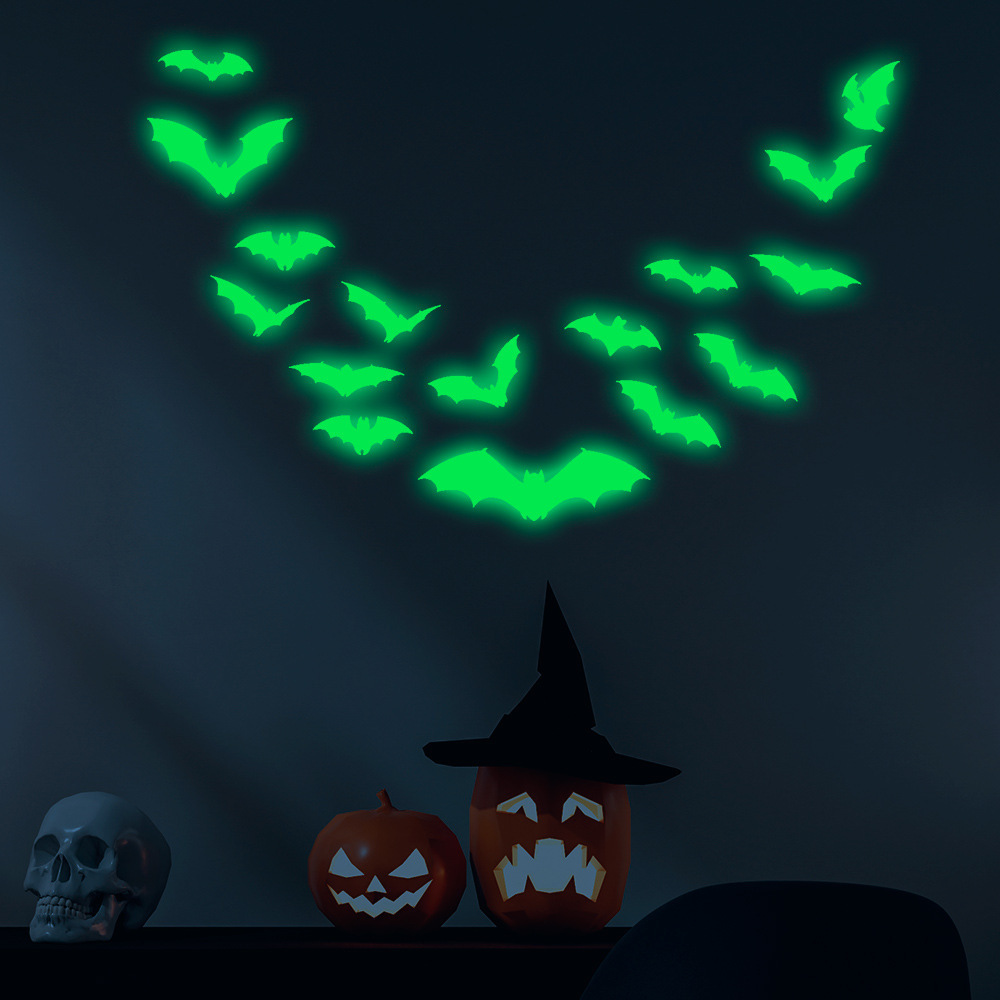 lvfan EGS001 Halloween Glow-in-the-dark Bat holiday decoration scene layout self-adhesive fluorescent wall stickers