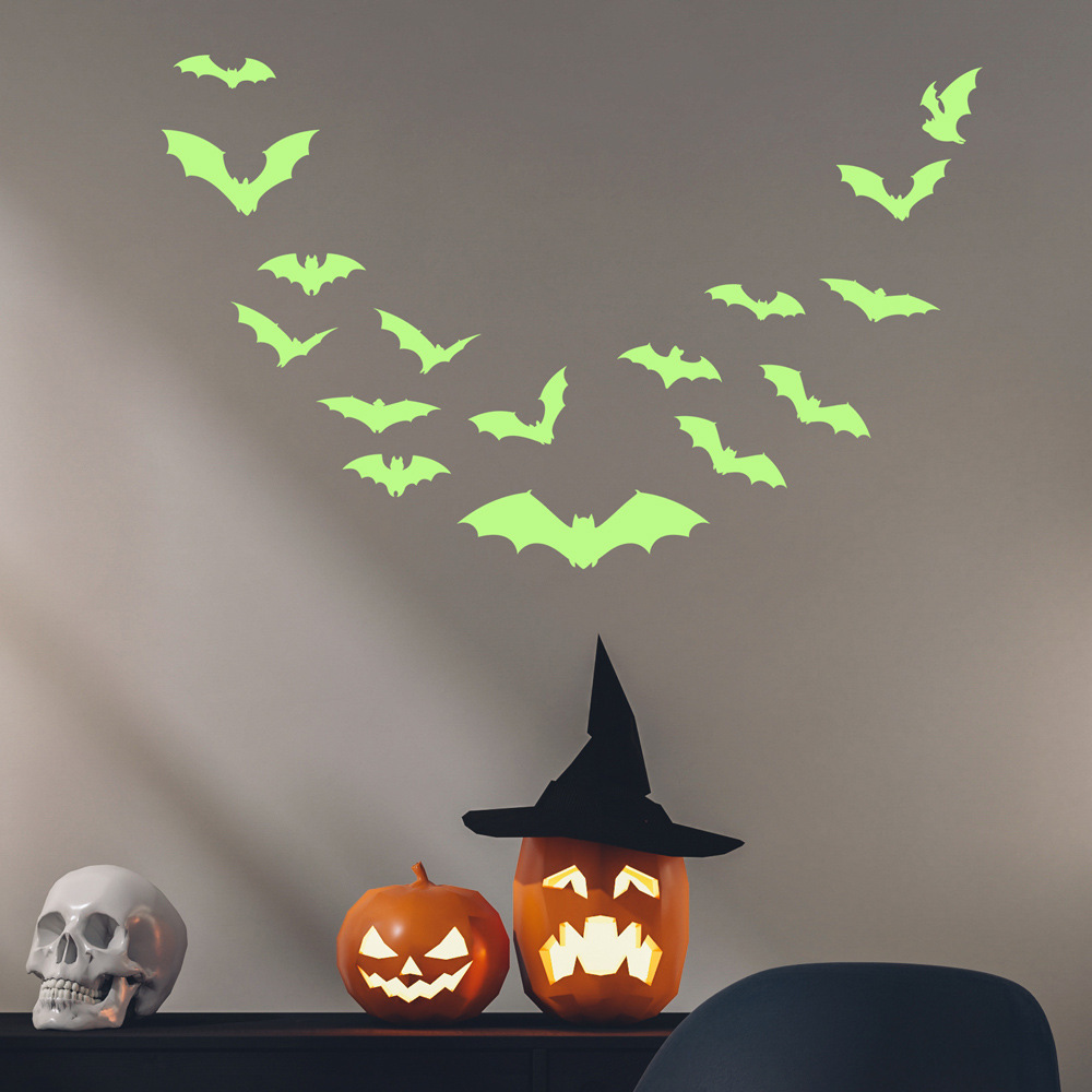 lvfan EGS001 Halloween Glow-in-the-dark Bat holiday decoration scene layout self-adhesive fluorescent wall stickers