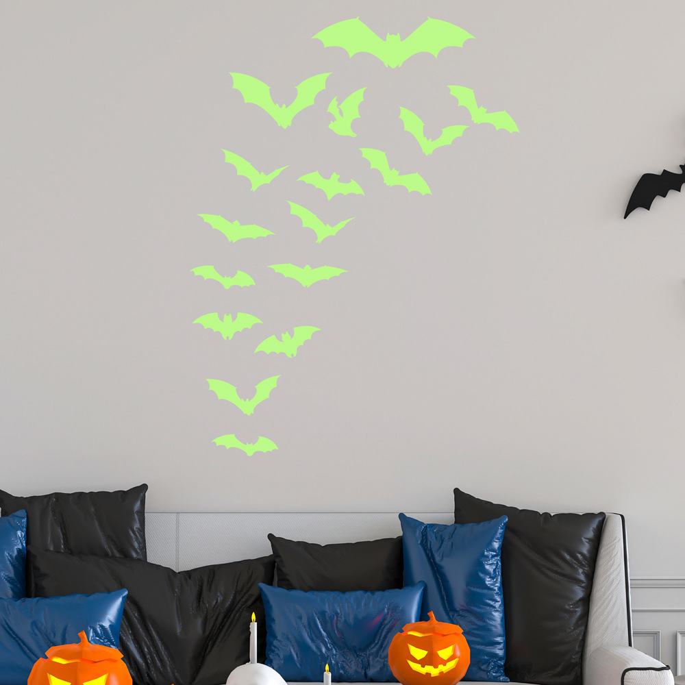 lvfan EGS001 Halloween Glow-in-the-dark Bat holiday decoration scene layout self-adhesive fluorescent wall stickers