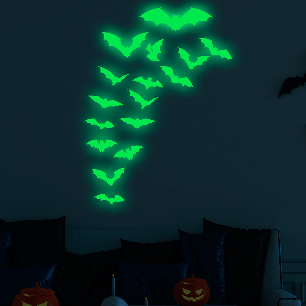 lvfan EGS001 Halloween Glow-in-the-dark Bat holiday decoration scene layout self-adhesive fluorescent wall stickers