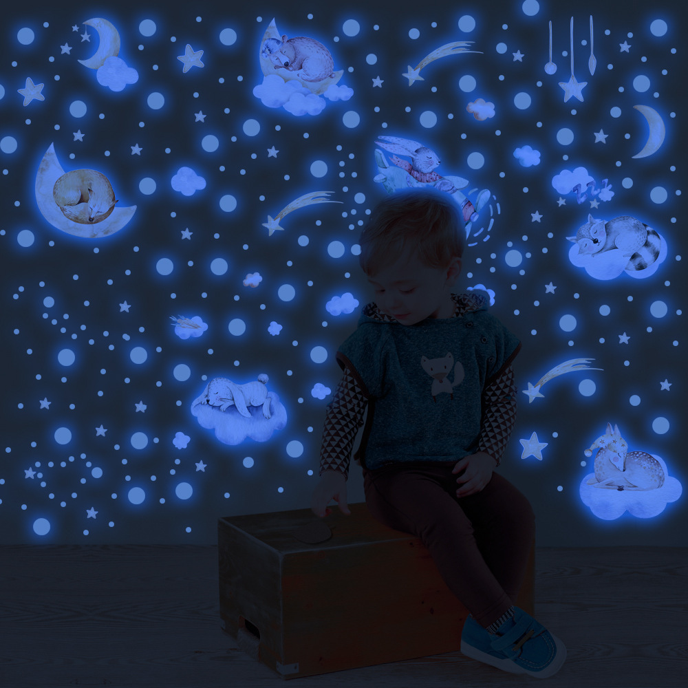 lvfan YGP038 Blu-ray glow-in-the-dark hamster stars meteor Clouds Cute animal cartoon fluorescent sticker children's room wall s