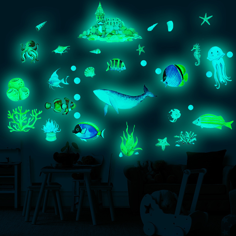 lvfan YGP005 Luminous Underwater World Ocean fish shark cartoon wall with fluorescent stickers children's room decoration sticke