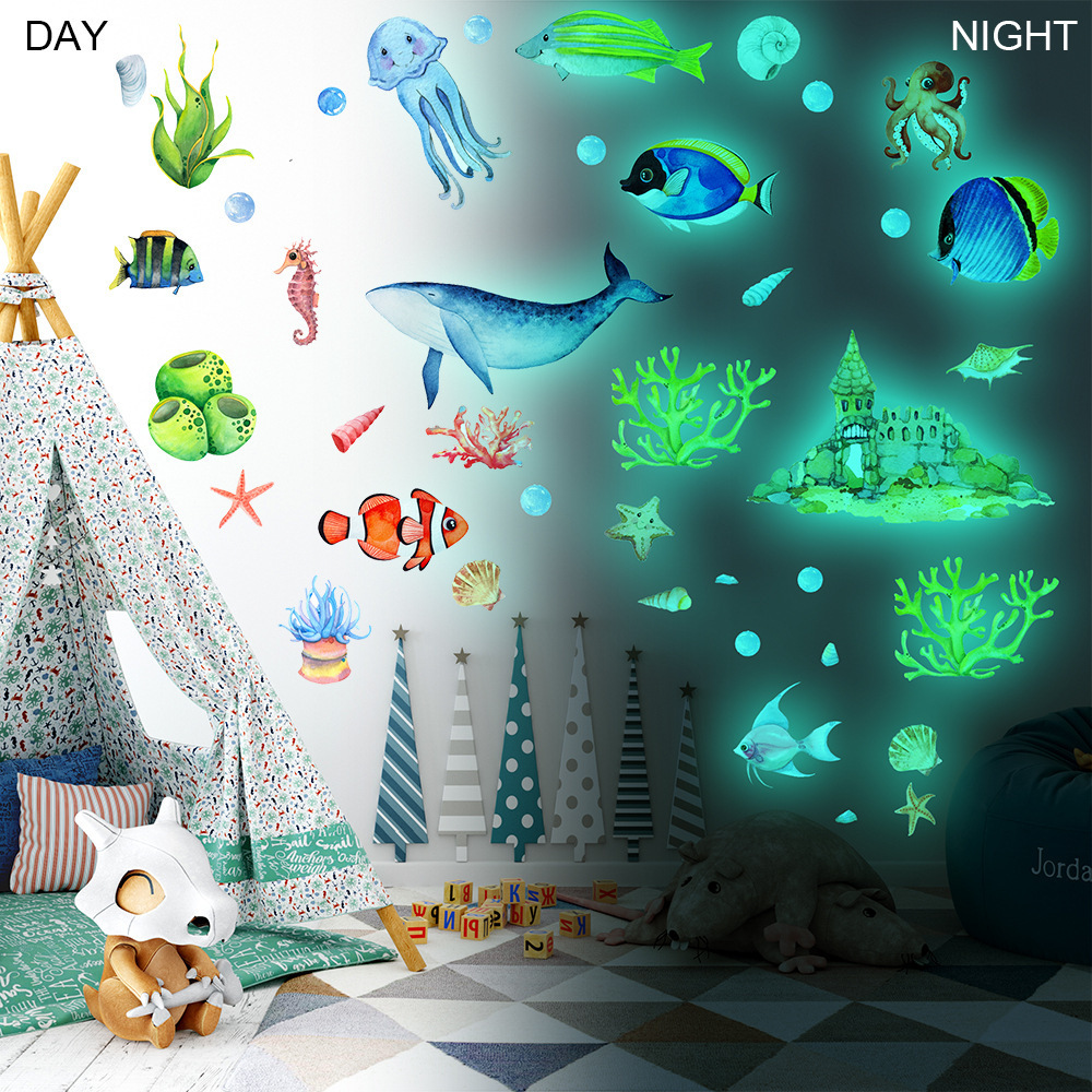 lvfan YGP005 Luminous Underwater World Ocean fish shark cartoon wall with fluorescent stickers children's room decoration sticke