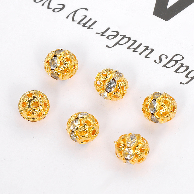 2404 Copper plated 18K gold micro-inlaid rhinestone hollow bead 14K bag color ed loose DIY jewelry accessories