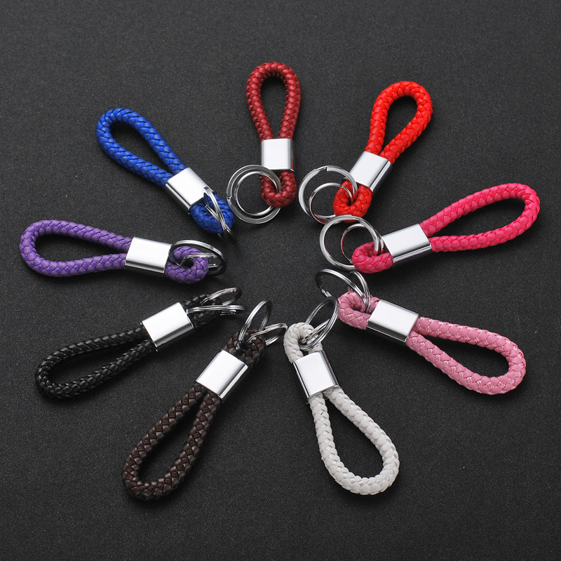 double loop handwoven leather rope keychain car thick key ring male and female couples gift