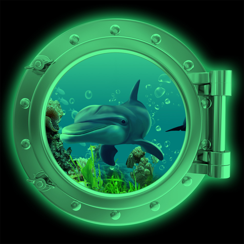 lvfan KYYG010 Porthole wall Children's room decorative can be removed glow-in-the-dark stickers glow dolphins