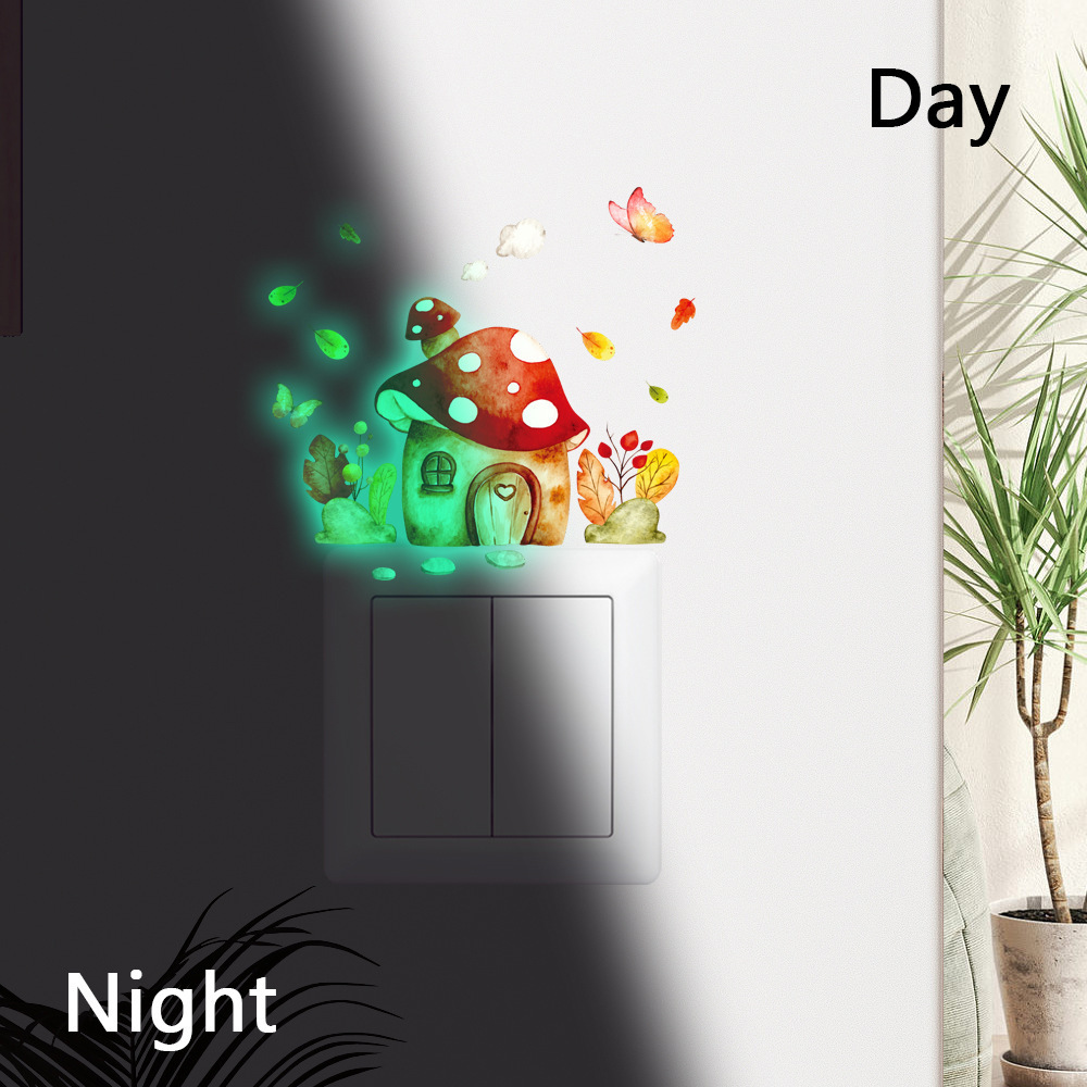 lvfan YGP063 Cross-border glow-in-the-dark mushroom house switch with cartoon fluorescent stickers Children's room bedroom socke