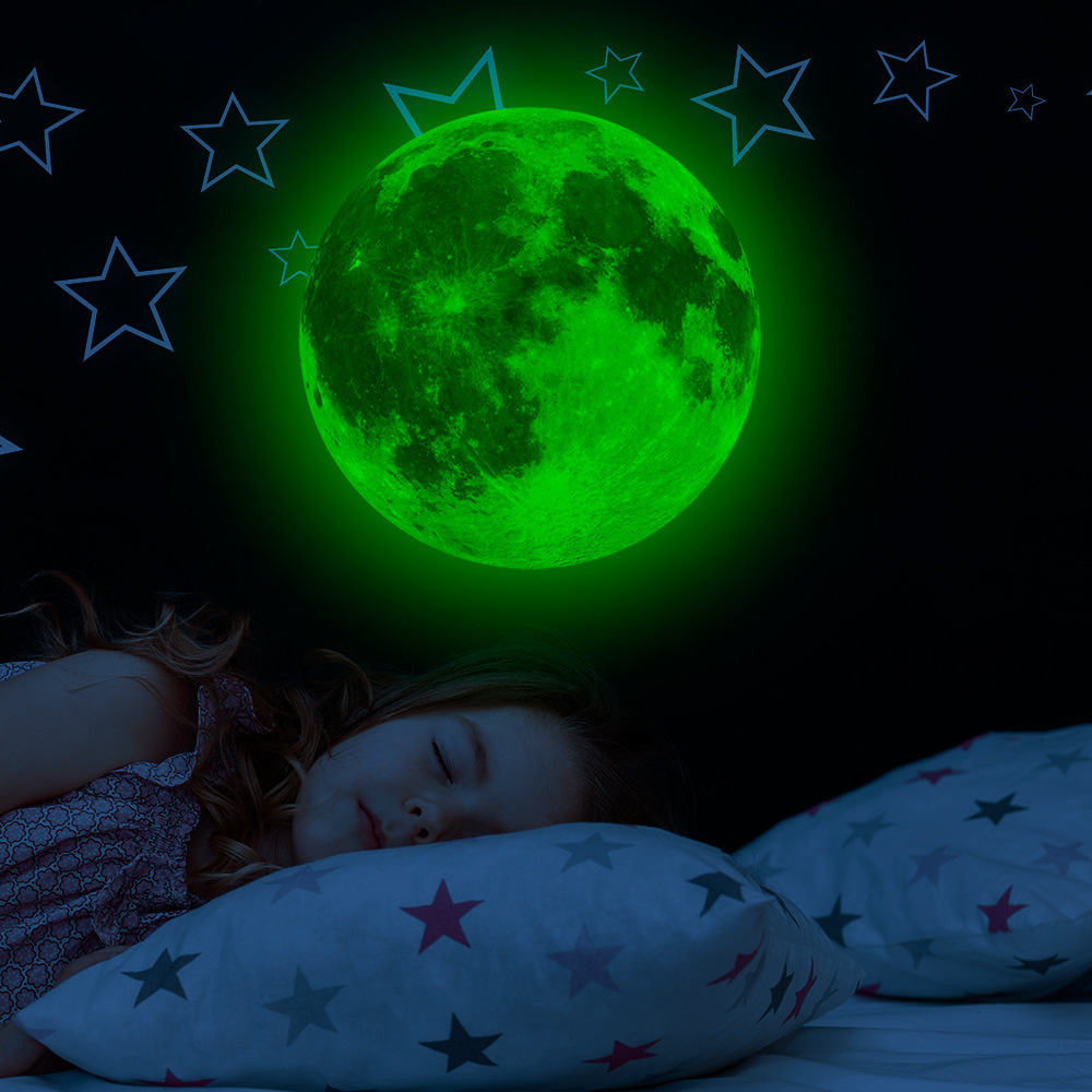 lvfan 1049pcs Green glow-in-the-dark Luminescent Moon stars dot fluorescent stickers self-adhesive cartoon wall