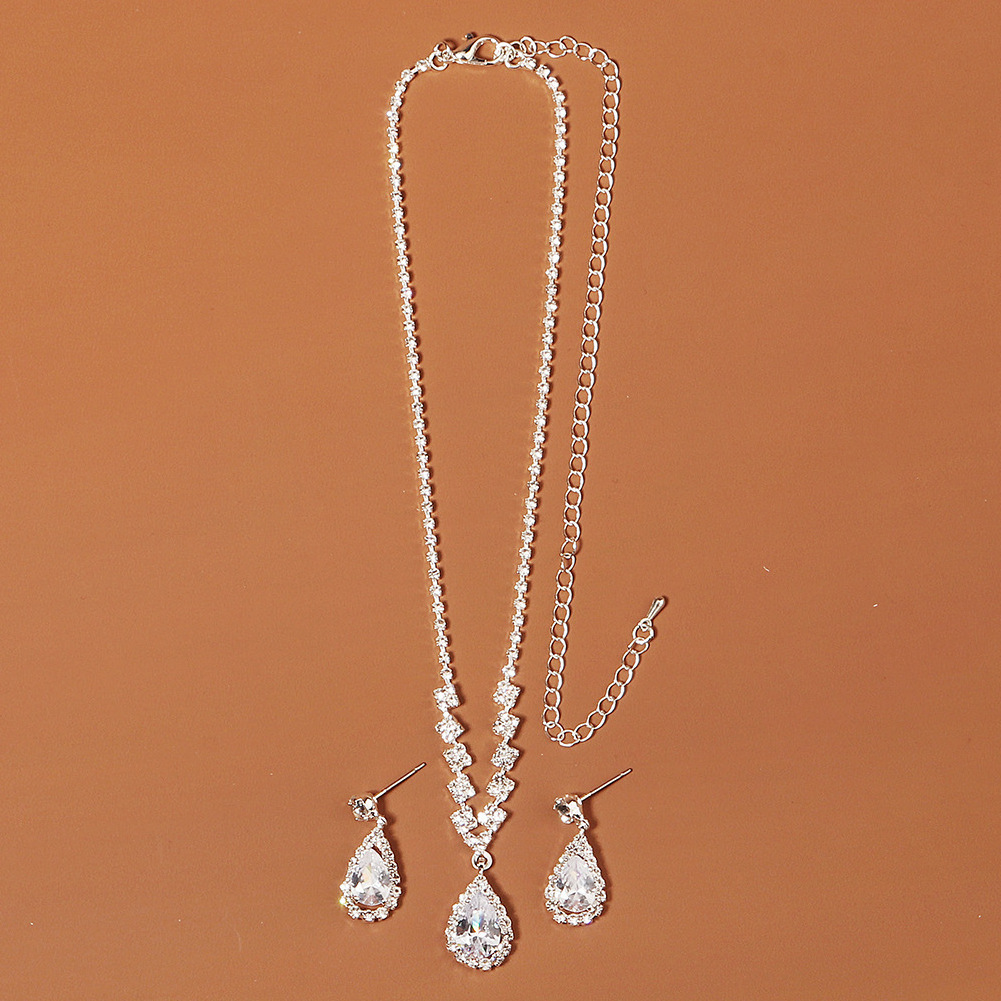 huanhuan full drop earrings evening gown chain accessory zircon small square bride wedding necklace set