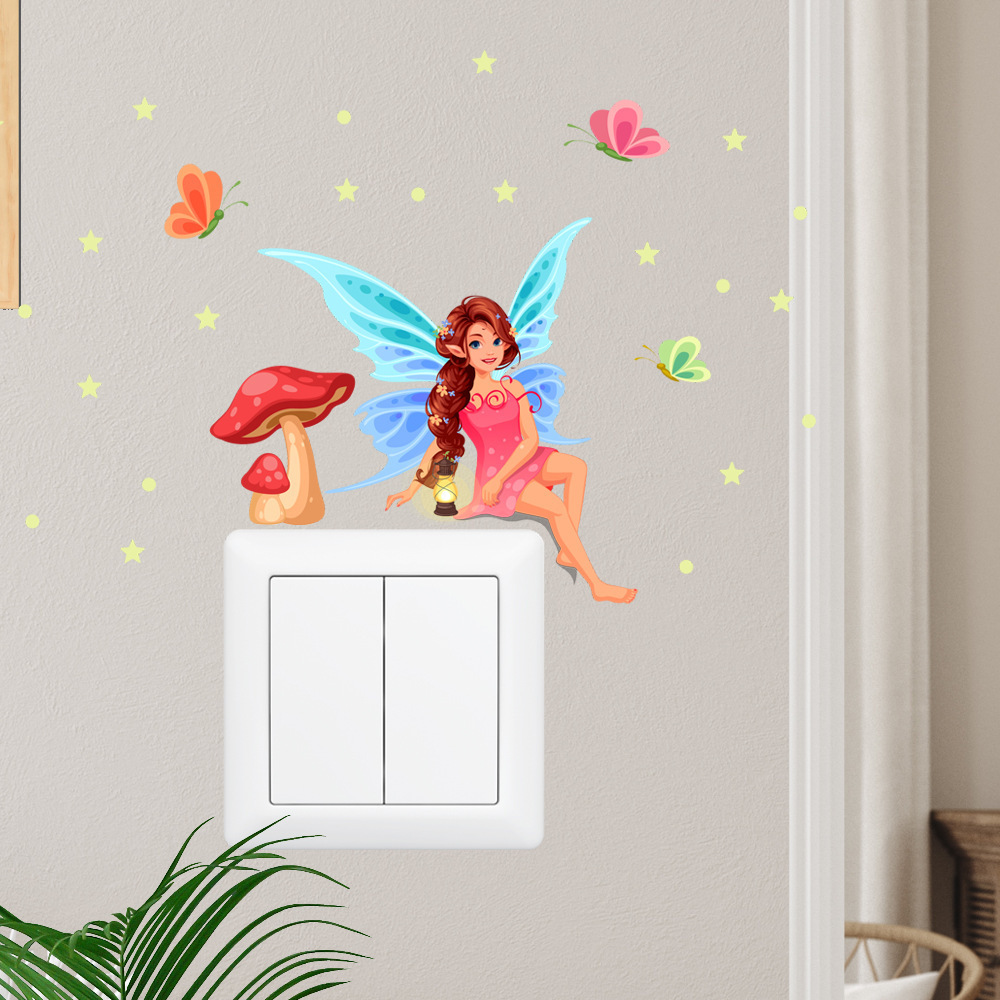 lvfan YGP059 Cross Border luminous flower fairy switch with cartoon fluorescent stickers Children's room bedroom self-