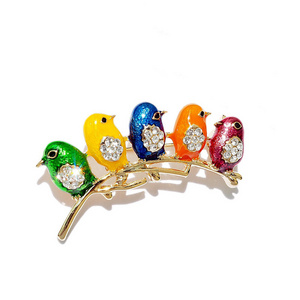 Fashion drop oil enamel sexy five bird branches colorful brooch personality silk scarf accessories wholesale