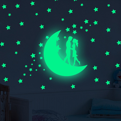 lvfan Valentine's Day moon lovers stars love meteor fluorescent paste DIY cartoon glow-in-the-dark wall stickers