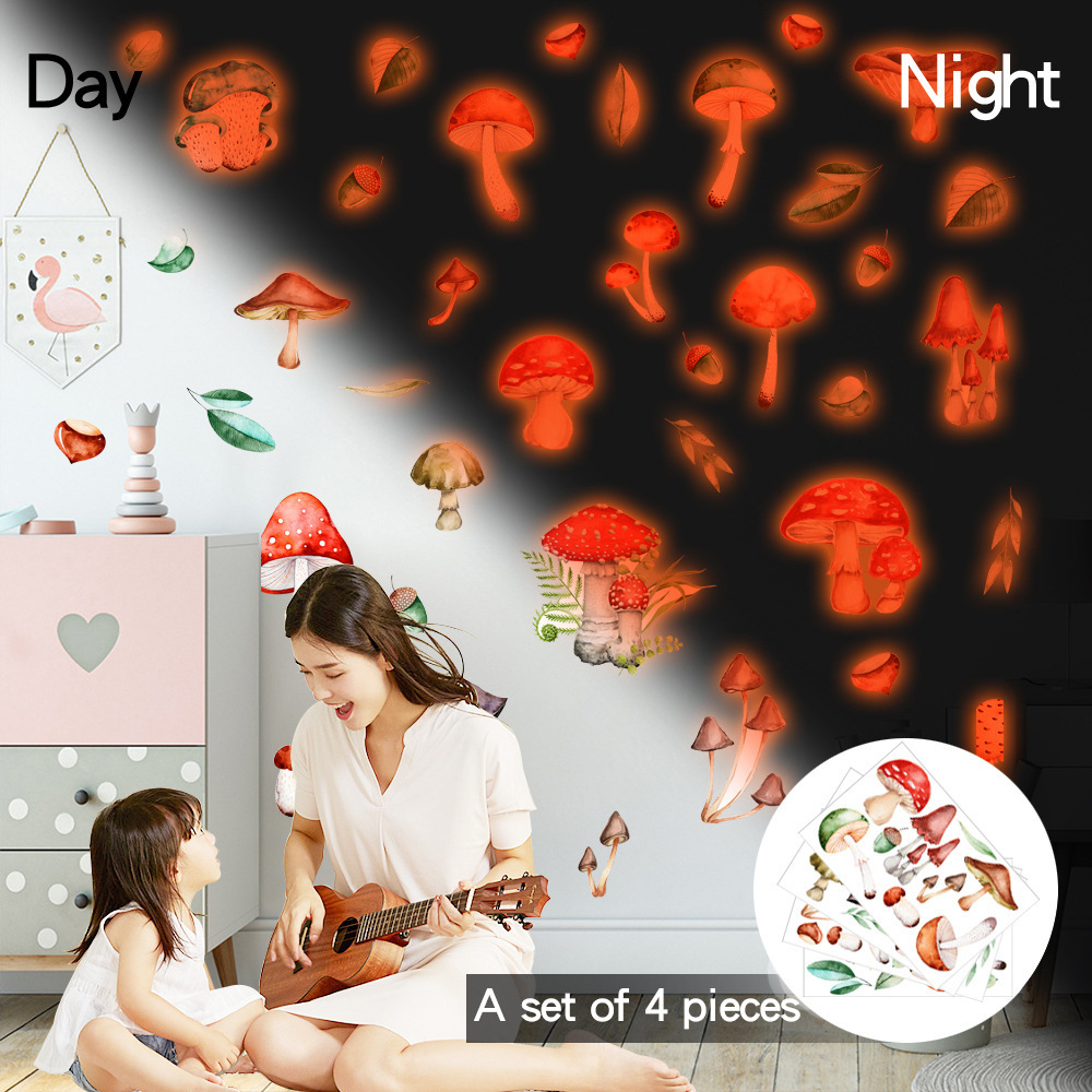 lvfan YGP054 Cross Border cartoon mushroom leaves glow-in-the-dark plastered DIY fluorescent wall stickers for children's bedroo