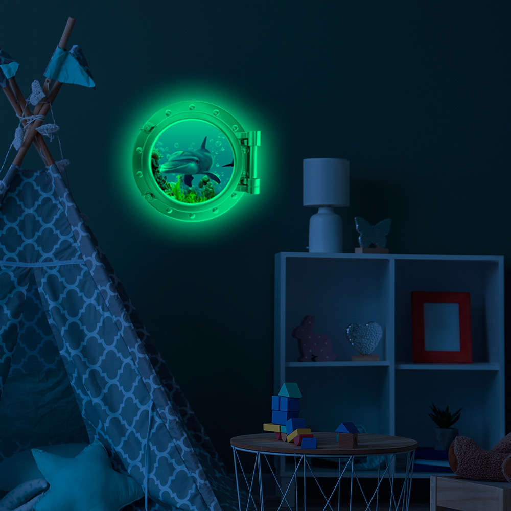 lvfan KYYG010 Porthole wall Children's room decorative can be removed glow-in-the-dark stickers glow dolphins