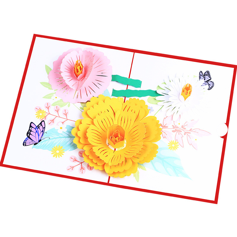 XINDUO color printing 3d three-dimensional flowers hollow paper carving greeting card folding pop-up flower class universal bles