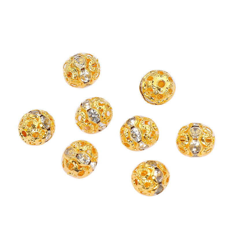 2404 Copper plated 18K gold micro-inlaid rhinestone hollow bead 14K bag color ed loose DIY jewelry accessories