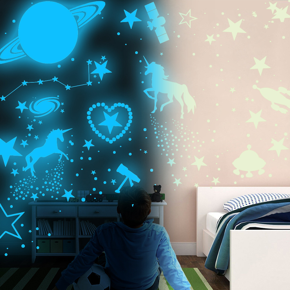 lvfan 898pcs combination Blue Luminescent Star polka dot Spaceship fluorescent wall sticker