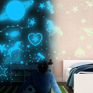 lvfan 898pcs combination Blue Luminescent Star polka dot Spaceship fluorescent wall sticker