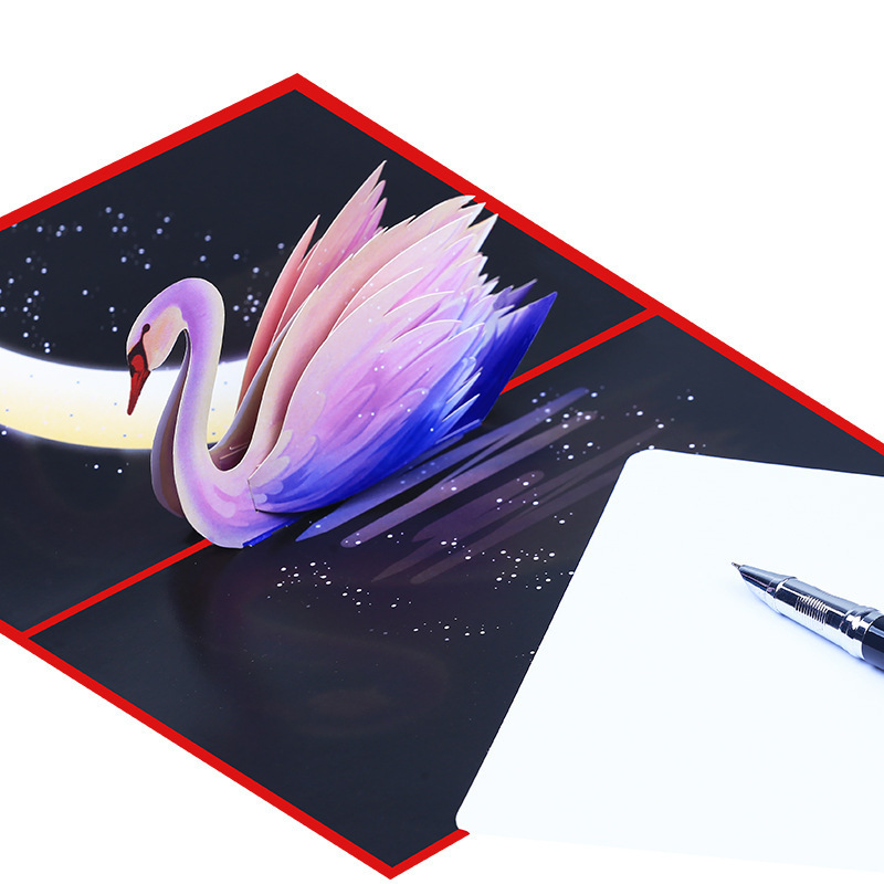 XINDUO Valentine's Day card new swan three-dimensional greeting laser hollowed paper gift blessing 3d pop-up