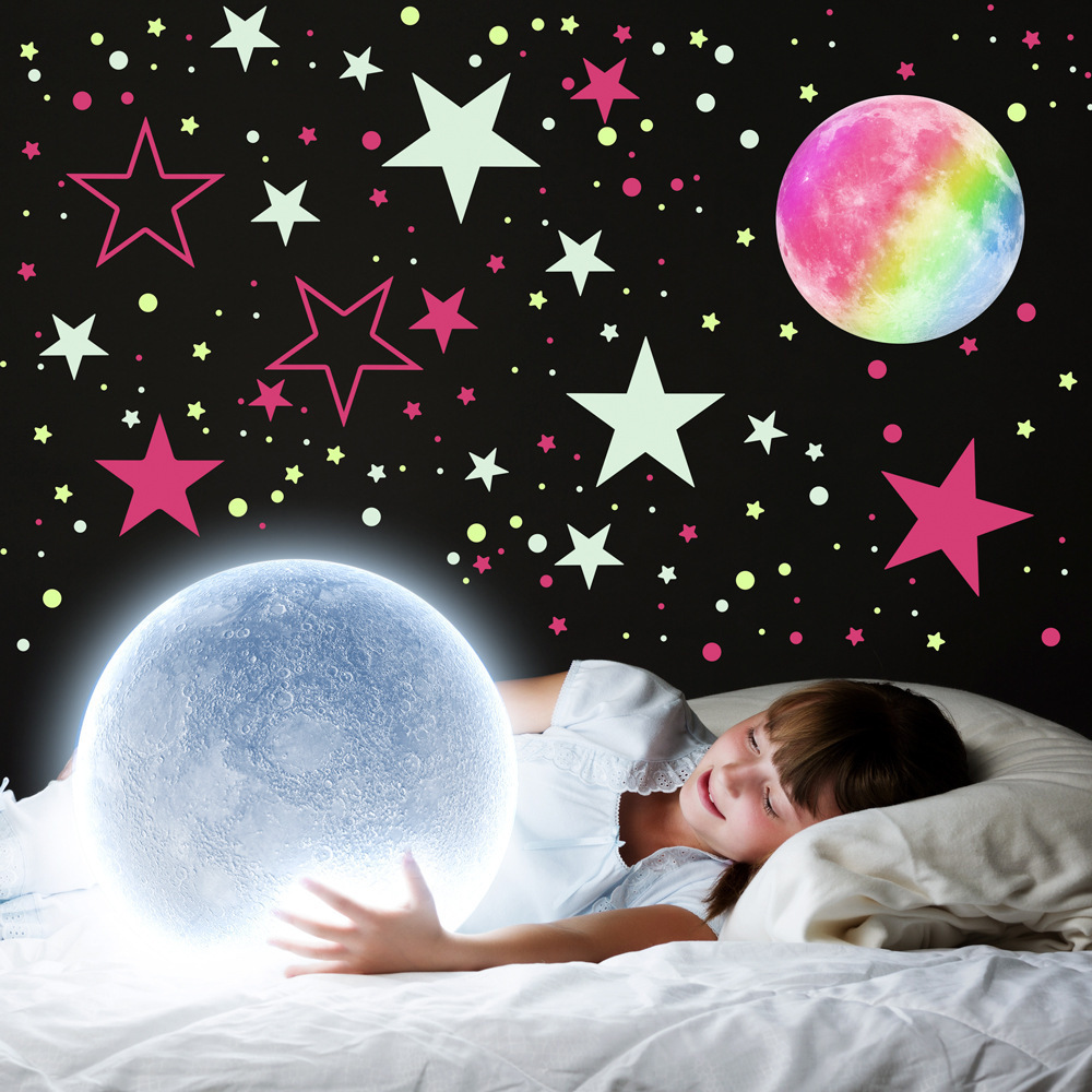 lvfan selling color star polka dot Moon fluorescent paste DIY self-adhesive luminous wall sticker 1560pcs