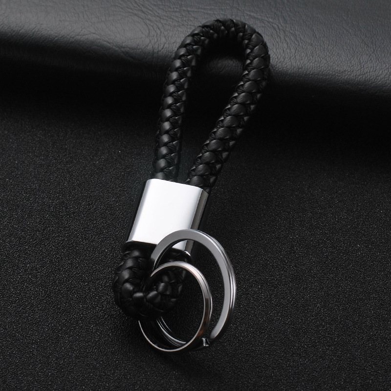 double loop handwoven leather rope keychain car thick key ring male and female couples gift