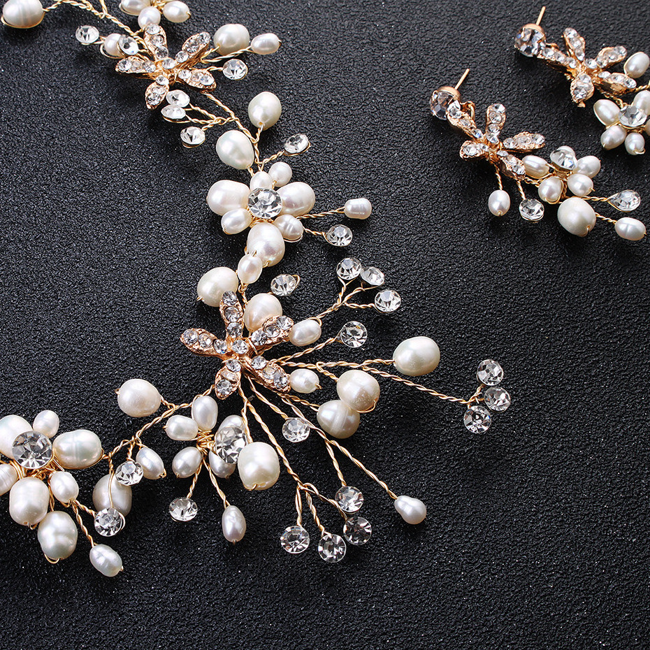 huanhuan Mianeno Jewelry jewelry set bride chain handmade pearl necklace earrings wholesale