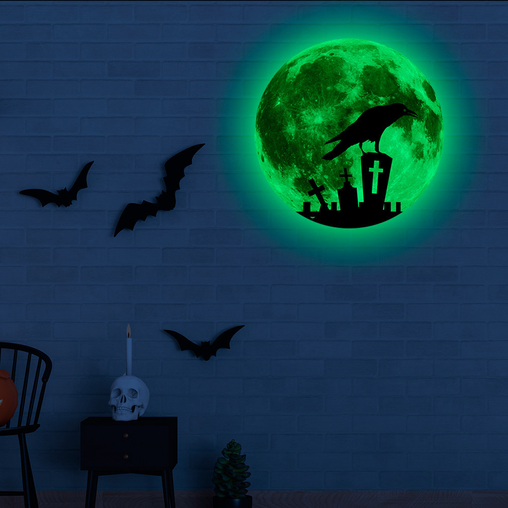 lvfan Cross border 30cm Halloween Crow Dead Ghost hand pumpkin glow-in-the-dark Moon Festival window decoration self-adhesive fl