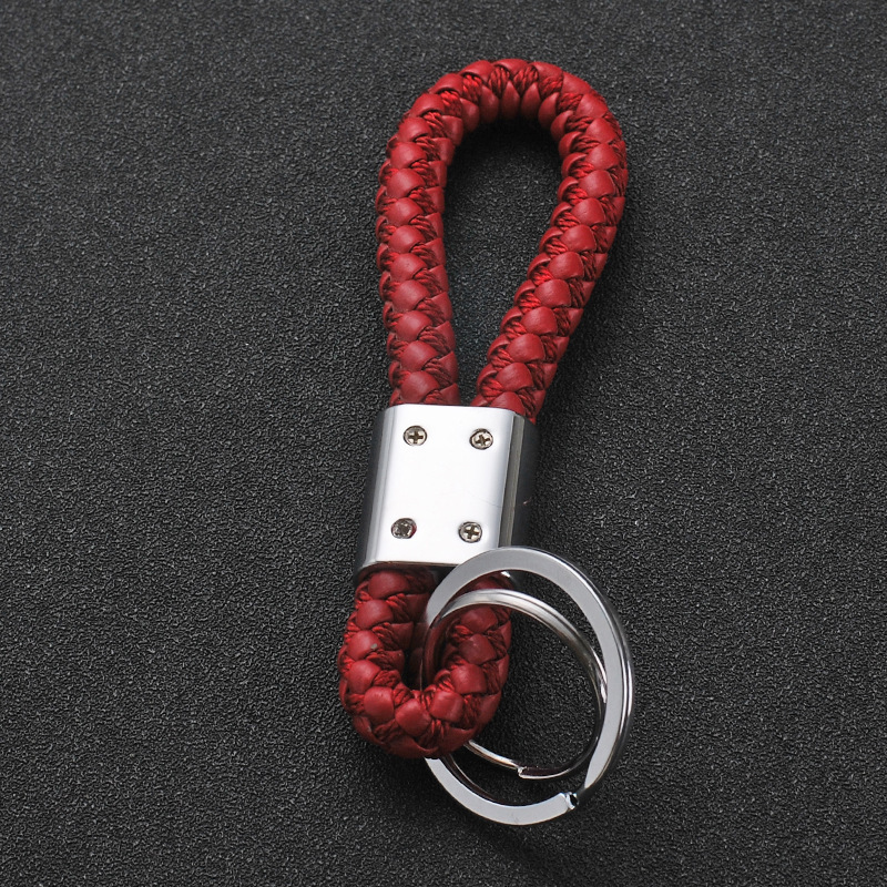 double loop handwoven leather rope keychain car thick key ring male and female couples gift