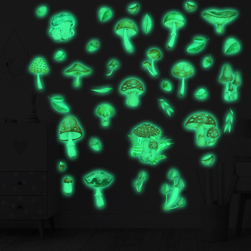 lvfan YGP054 Cross Border cartoon mushroom leaves glow-in-the-dark plastered DIY fluorescent wall stickers for children's bedroo