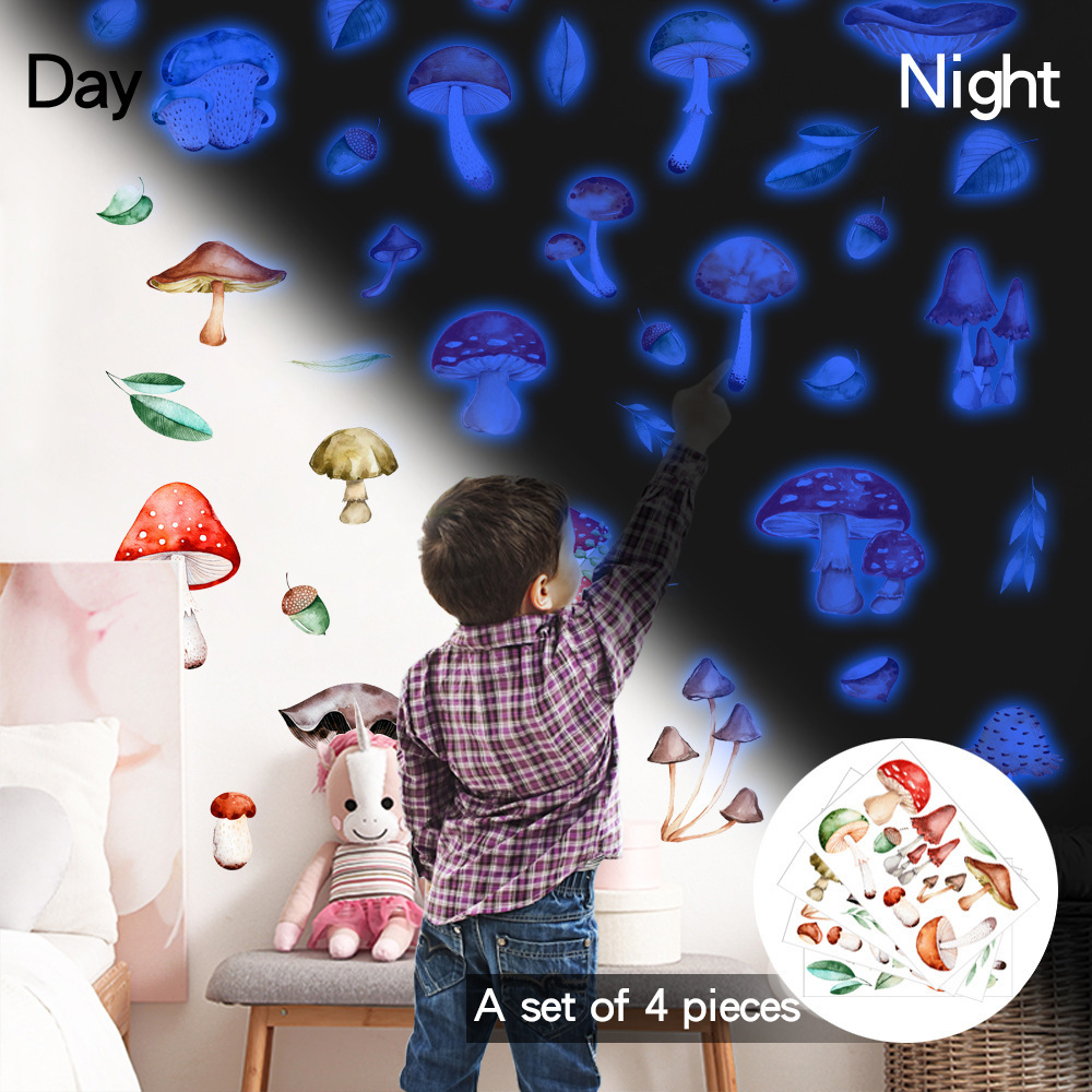 lvfan YGP054 Cross Border cartoon mushroom leaves glow-in-the-dark plastered DIY fluorescent wall stickers for children's bedroo