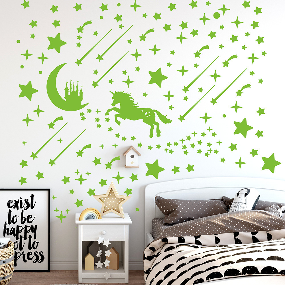 lvfan 3619 Luminous Moon Castle cartoon wall with Stars Meteor fluorescent Children's room decoration stickers